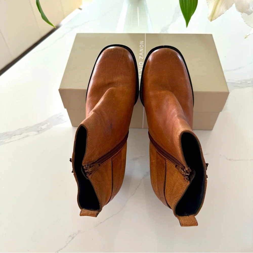 Paul Green München Tan Leather Ankle Booties with Buckle Accent